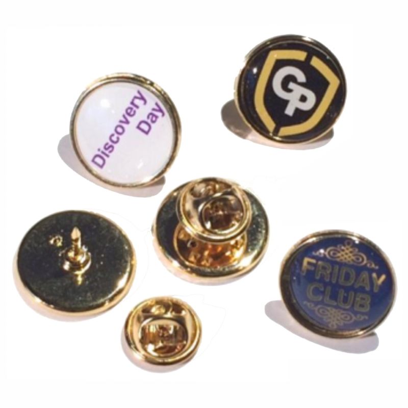 Premium Badge 16mm round gold clutch and printed dome